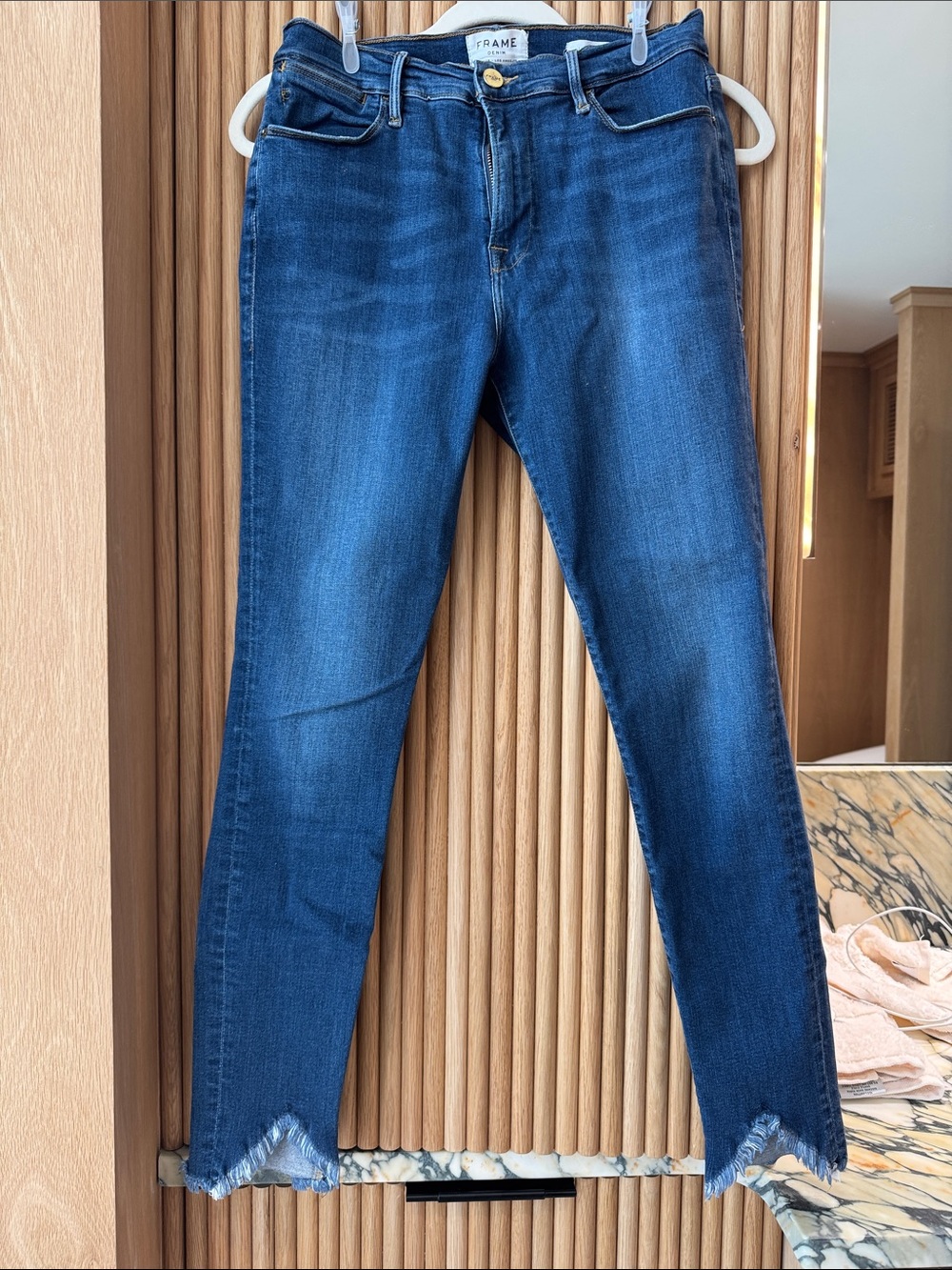 Frame Denim Blue Ankle Crop Frayed Hem Jeans